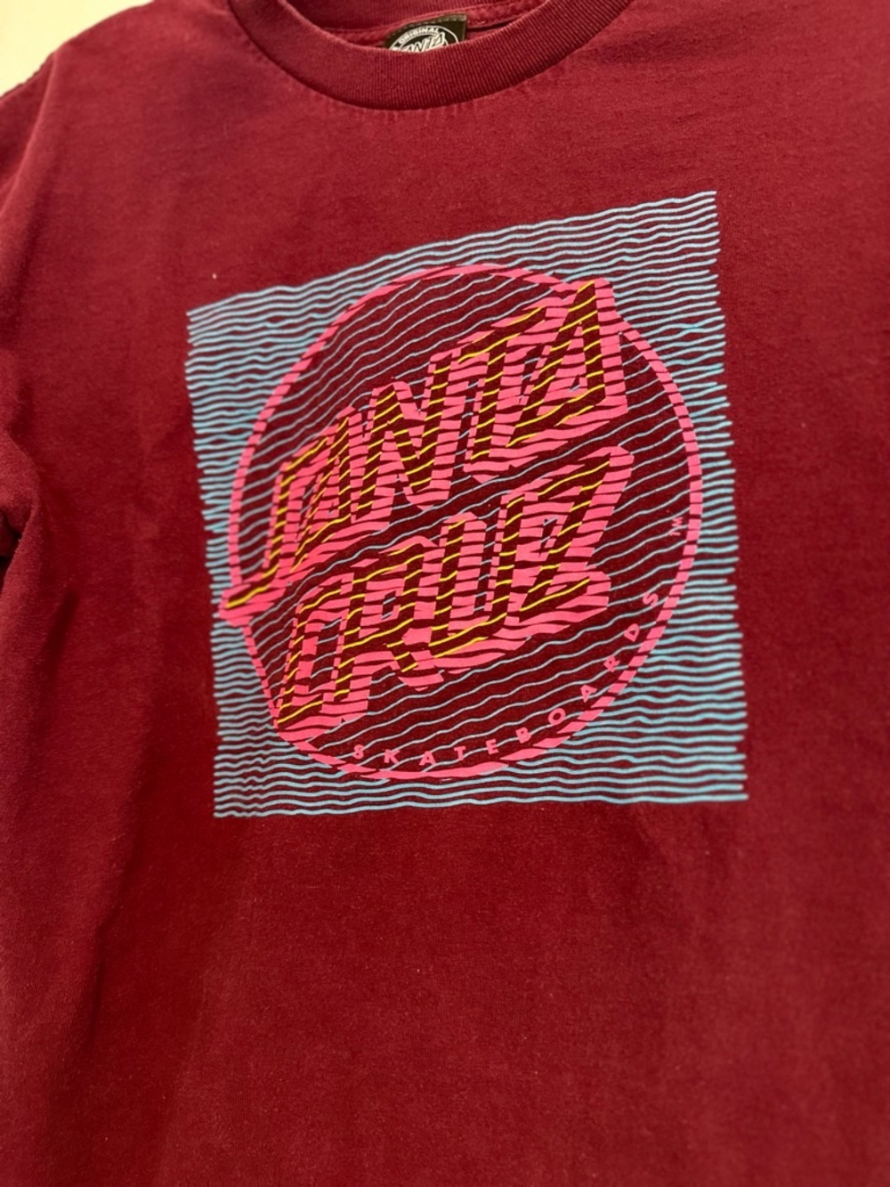 Santa Cruz Graphic Tee - Maroon with Pink & Light Blue Logo